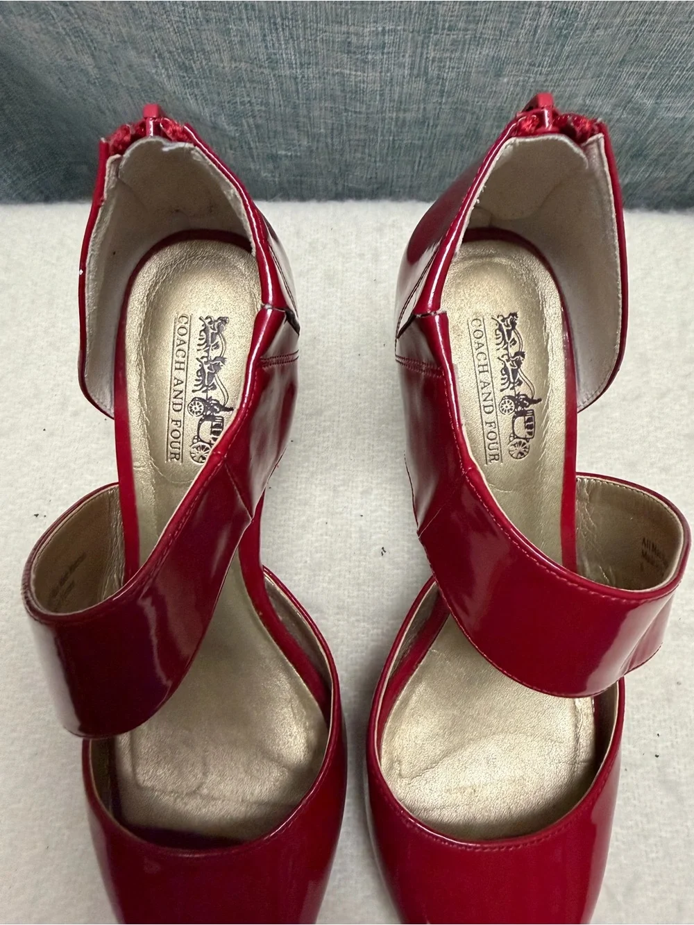 Coach Red Patent Leather Peep-Toe Heels with Wide Strap